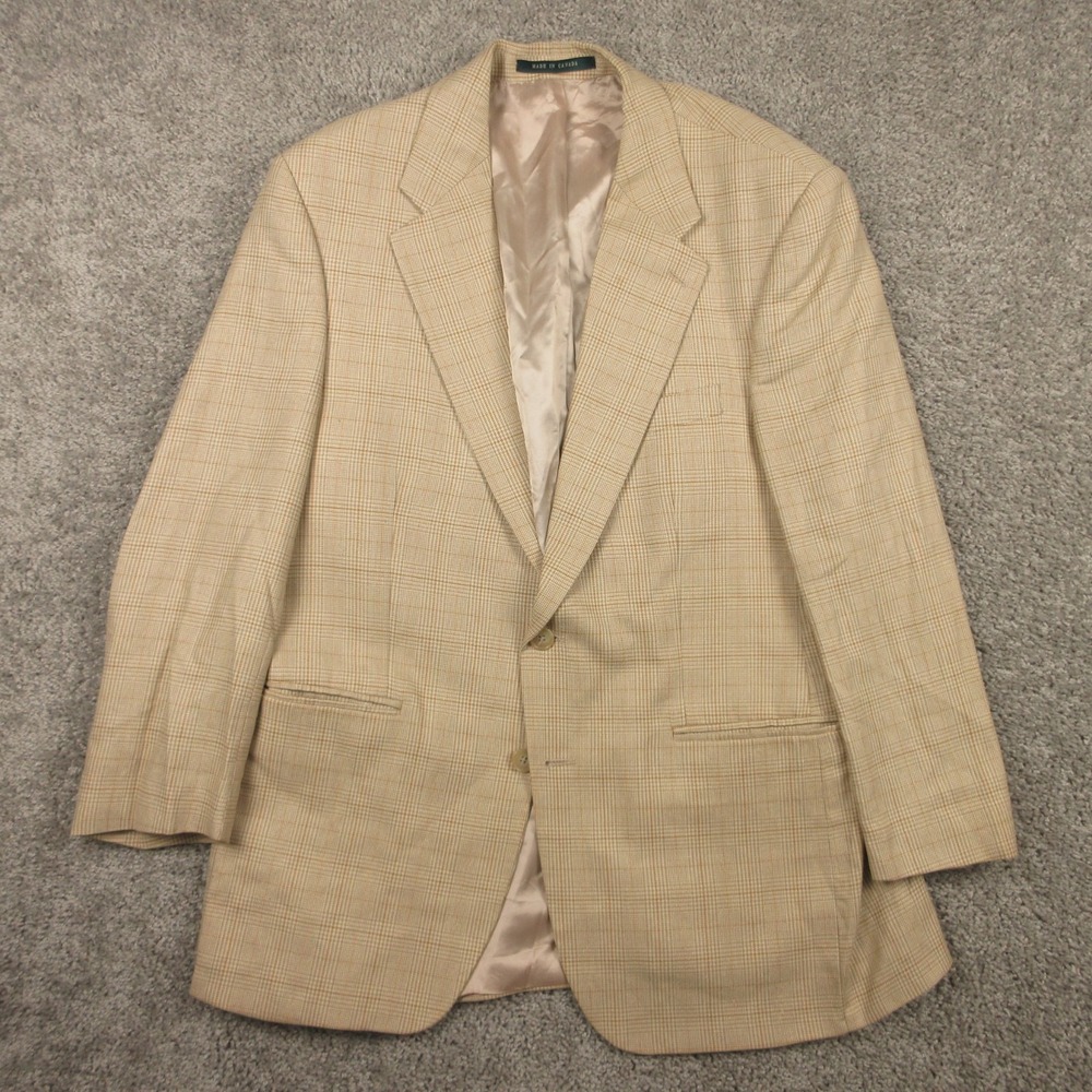 Lauren Ralph Lauren Jacket Mens‎ 41 R Beige Plaid Slik Wool Blazer Business